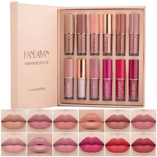 HANDAIYAN 12-Color Matte Liquid Lipstick Set | Velvet Finish | Waterproof | Long-Lasting | All Skin Types